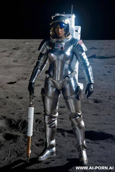 Space soldier in silver armour on the moon. - ai-porn.ai on pornintellect.com