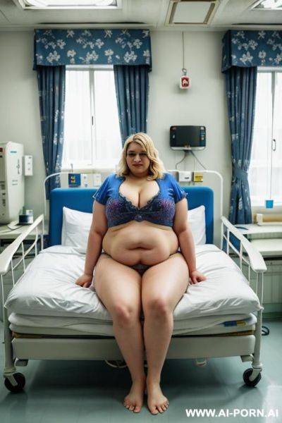 Obese woman! woman barefoot-barefoot! lay down on the bed!(in a room) white robe - ai-porn.ai on pornintellect.com