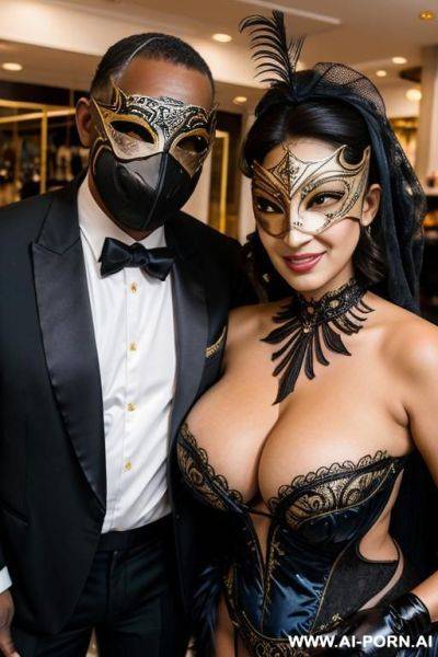 Smiling curvy busty egyptian wife with messy short hair fully naked hugged from old black homeless man - ai-porn.ai - Egypt on pornintellect.com