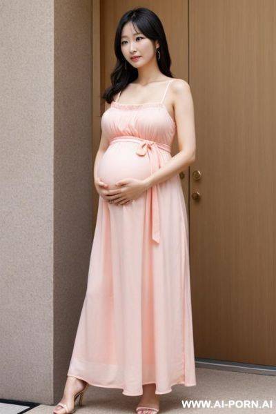 Japanese woman, ((detailed face)), pregnant, wearing a sundress - ai-porn.ai - Japan on pornintellect.com