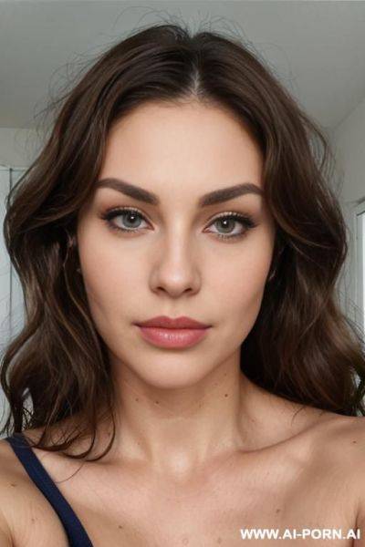 Perfectly shaped face, strong jawline, high cheekbones, pointy chin, plump puffy lips, sexy face, front view, id photo, looking at viewer - ai-porn.ai on pornintellect.com