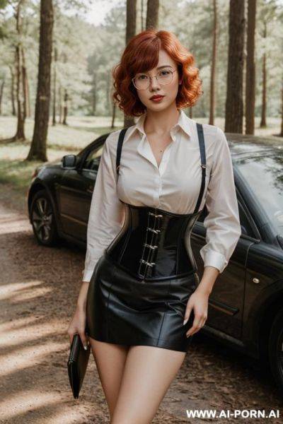 Beautiful asian woman 20 years old short curly red hair medium tits full nude getting out of a car at night on a country road - ai-porn.ai on pornintellect.com