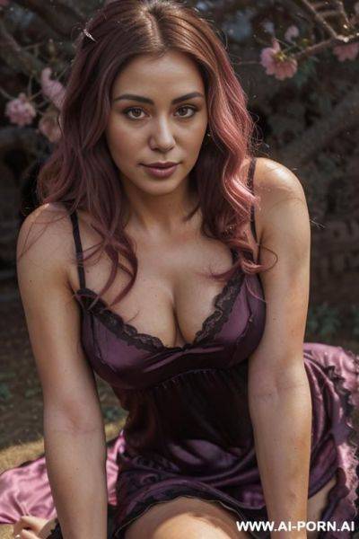 Elaborate very long bridal hair, sugar wife, pretty look, tanned, big glossy eyes, relaxed expression, - ai-porn.ai on pornintellect.com