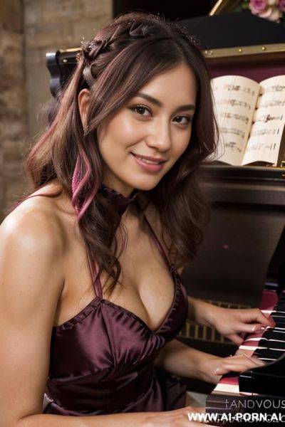 Elaborate very long bridal hair, sugar date, pretty look, tanned, softly smiling, - ai-porn.ai on pornintellect.com