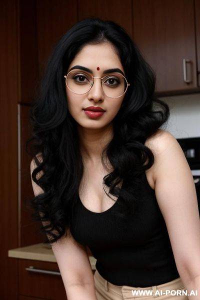 Cute, pale skin, beautiful, indian woman, round tits, flashing boobs, shorts, round glasses - ai-porn.ai - India on pornintellect.com