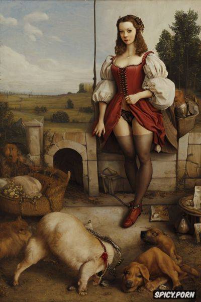 Anklets on the ankles, very hairy pussy, painting in the style of pieter bruegel de oude - spicy.porn on pornintellect.com