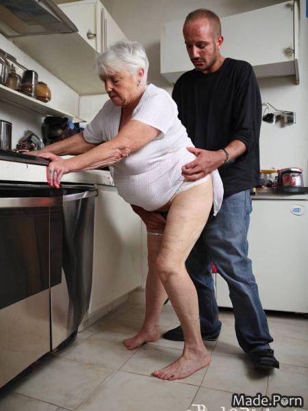 Fat standing blue woman wife black white hair AI porn - made.porn on pornintellect.com