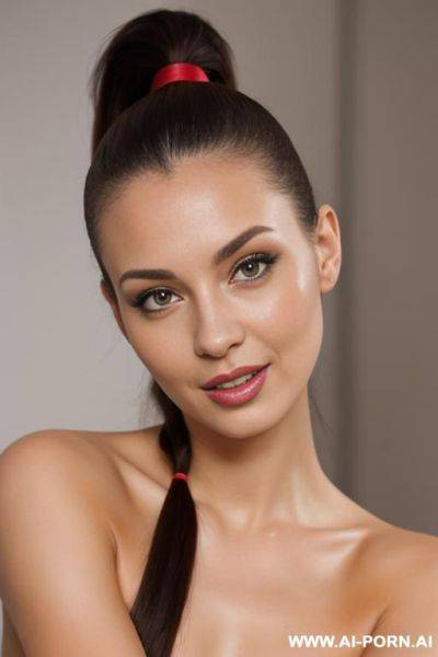 Polish typical young woman with a ponytail. dark brown hair and brown eyes - ai-porn.ai - Poland on pornintellect.com