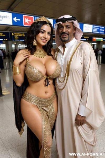 Smiling curvy busty egyptian brunette wife with messy short hair fully naked hugged from old homeless black man in airport - ai-porn.ai - Egypt on pornintellect.com