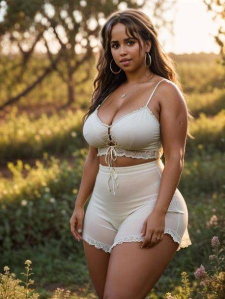 Gorgeous AI generated chubby babe Rosalba shows her juicy melons outdoors - pornpics.com on pornintellect.com