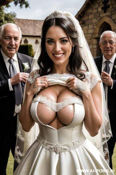 Outside church, surrounded by old men, priest - ai-porn.ai on pornintellect.com