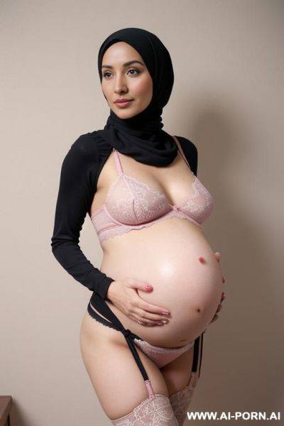 Wearing a pink hijab, open legs - ai-porn.ai on pornintellect.com