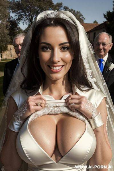 Outside church, surrounded by old priest - ai-porn.ai on pornintellect.com