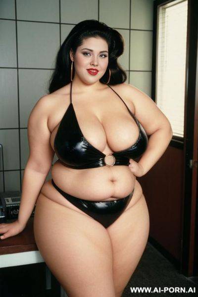 Female, (light skin african), obese, beautiful bbw, beautiful face, seductive face, big ass, big breasts, thick thighs, long thich legs, bare feet, shaved pussy, oiled body, - ai-porn.ai on pornintellect.com