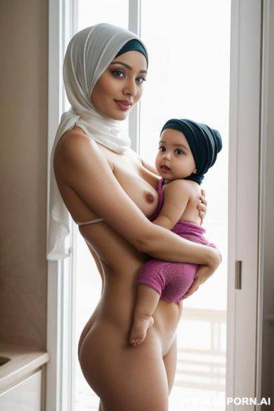 Hijabi holding bare bum naked niece in arms - ai-porn.ai on pornintellect.com