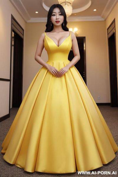An asian woman in a gorgeous yellow ball gown with large breasts - ai-porn.ai on pornintellect.com