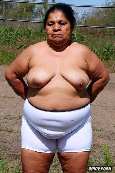 An old fat mexican granny standing, showing big fat pussy, wearing tight bike shorts long from down - spicy.porn - Mexico on pornintellect.com