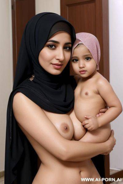 Hijabi topless arab with naked niece on arms - ai-porn.ai on pornintellect.com