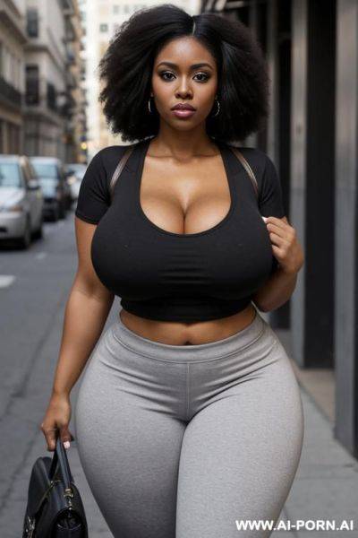 Huge boobs, gigantic boobs, afro, milf, bimbo, black hair, sexy afro woman, looking at the viewer angrily - ai-porn.ai on pornintellect.com