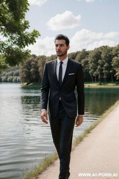 One man in business suit, banks of a lake - ai-porn.ai on pornintellect.com