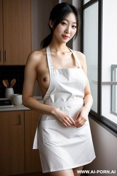 Japanese woman, ((detailed face)), naked, wearing an apron, posing in an apartment - ai-porn.ai - Japan on pornintellect.com