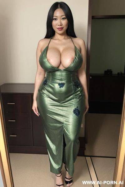 Flower pattern bra, (((topless))), uncle length longhair, yellow high heel, street, rise up foot、show her pussy - ai-porn.ai on pornintellect.com