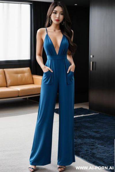 Woman long hair blue jumpsuit - ai-porn.ai on pornintellect.com