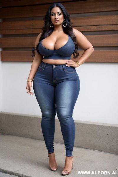 Indian colombian tanned woman, wear tight jeans, croptop, heels, chubby thighs, cropto - ai-porn.ai - India - Colombia on pornintellect.com