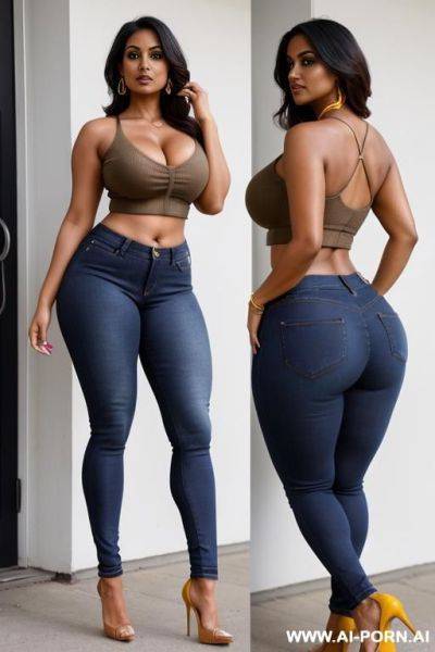 Indian colombian tanned woman, wear tight jeans, croptop, heels - ai-porn.ai - India - Colombia on pornintellect.com