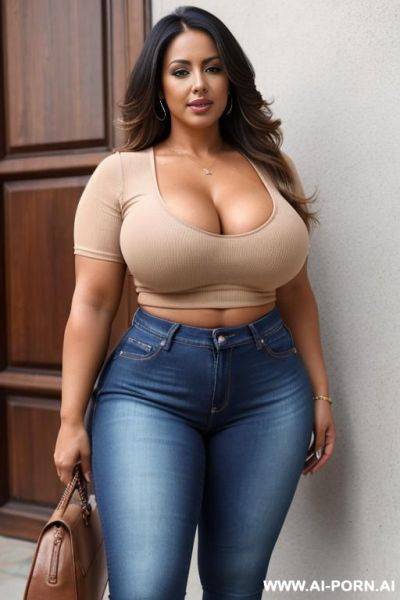 Colombian tanned woman, wear tight jeans, croptop, heels, chubby thighs, cropto - ai-porn.ai - Colombia on pornintellect.com