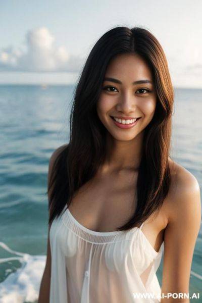 Standing in the sea eye contact white see-through nightdress - ai-porn.ai on pornintellect.com