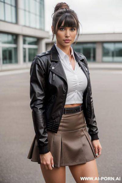Stiletto boots, black leather gloves, leather pants, white shirt, corset - ai-porn.ai on pornintellect.com