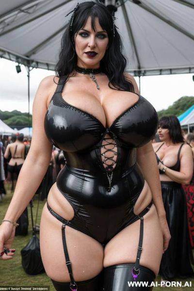 Milf, (((huge massive boobs))), big round ass, british, detailed face, festival, glastonbury, rave outfit, goth, drenched in cum, - ai-porn.ai - Britain on pornintellect.com