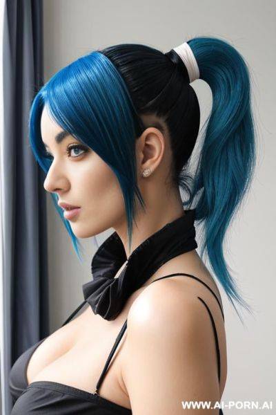 Anime woman with 2 ponytails blue hair ting - ai-porn.ai on pornintellect.com