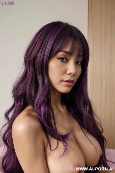 Lively effect, lovingly craving japanese cougar, flowing wavy purple hair, closeup in luxurious clothes, she is seductively tanned, loud orgasm, inspired by real-life sei-ra sodes-hiro, - ai-porn.ai - Japan on pornintellect.com