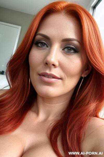 Two milfs, two moms, massive tits, pretty face, beautiful face, red hair, blonde hair, high face detail, photo realistic, - ai-porn.ai on pornintellect.com