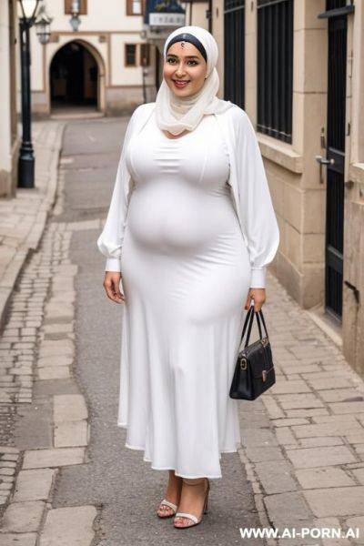 Smiling curvy egyptian chubby wife wearing hijab standing in street - ai-porn.ai - Egypt on pornintellect.com