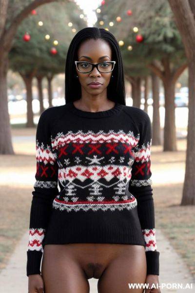 Suburban namibian mom, top christmas sweater, no pants, no panties, bottomless, pantyless - ai-porn.ai on pornintellect.com