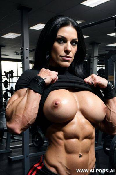 Extremely muscular goth woman. biceps bigger than head. - ai-porn.ai on pornintellect.com