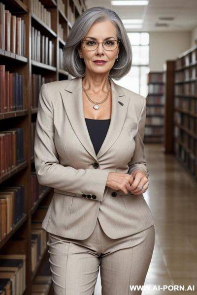 Sexy gilf, beige pant suit - ai-porn.ai on pornintellect.com