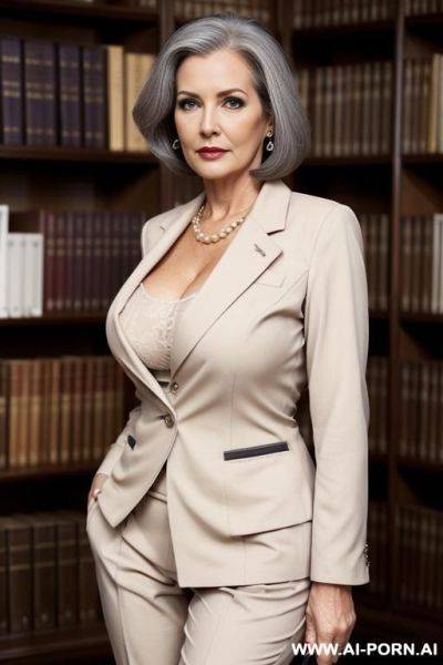 Sexy gilf, beige pant suit, no glasses - ai-porn.ai on pornintellect.com