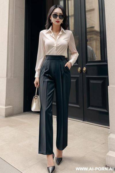 Femme persic, elegant pleated pants, - ai-porn.ai on pornintellect.com