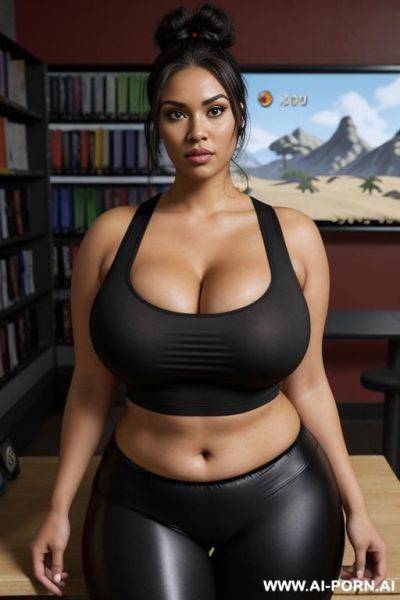Huge boobs, gigantic boobs, milf, in forest, bimbo, black hair, sexy afro woman, looking at the viewer angrily, afro desnuda - ai-porn.ai on pornintellect.com