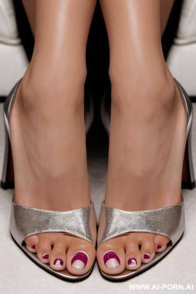 Close up of long toenails squeezing out of clear high heels. long toes for days after the lower strap - ai-porn.ai on pornintellect.com