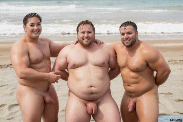 Chubby, seductive smile, medium length hair, brown hair, straight hair, naked, wet skin, fit man, muscled man, big cock - ai-porn.ai on pornintellect.com