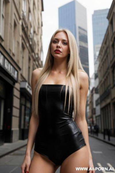 Looking up at a giantess who is taller than the buildings around her - ai-porn.ai on pornintellect.com