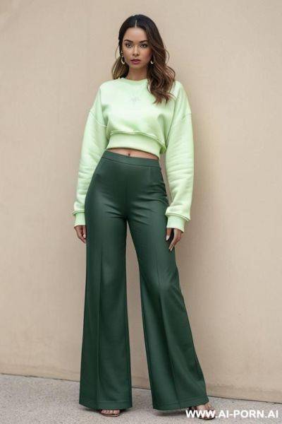 Woman, wide pants, lime-colored sweatshirt realistic photo - ai-porn.ai on pornintellect.com