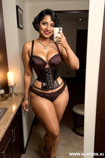 The outfit is very tight on my curves, so it’s showing everyg. very low cut to show off all my cleavage. it’s really short too, so my butt and legs are all on view. the shoes give me plenty of h. - ai-porn.ai on pornintellect.com