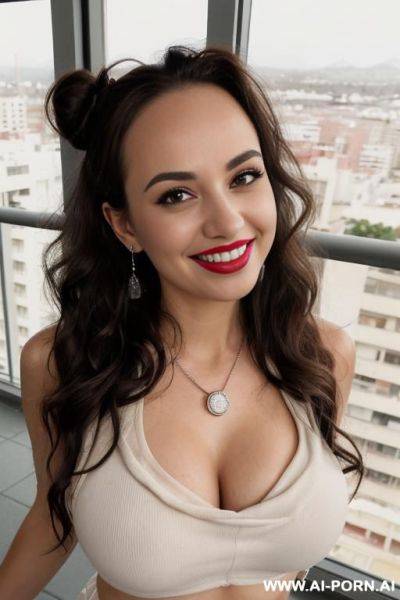 Beautiful, persian, 2, messy wavy hair, perfect boobs, slight smile, makeup, standing, naked, spreading legs, showing pussy, desert. - ai-porn.ai - Iran on pornintellect.com