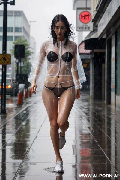 Transparent clothes, (rain), (wet), (transparent panties) (city street), (running) - ai-porn.ai on pornintellect.com